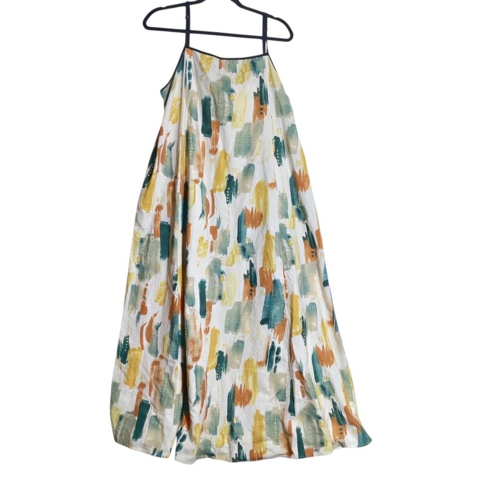 Shy Velvet Womens Linen Abstract Brushstroke Maxi Dress Multicolor Size M 8067